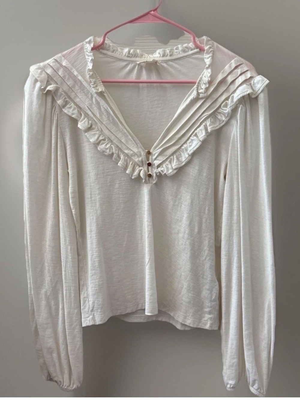 Nation LTD Quintana Yoked Women’s Top Sz Medium Ruffle Trimmed Neck Cream Ivory